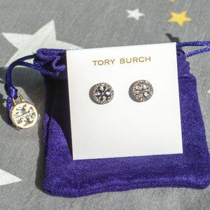 Tory Burch Miller Pavé Stud Earrings in Silver (Brand New)